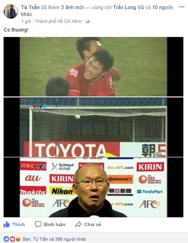 Trong khi đó, ông Trần Anh Tú - Chủ tịch hội đồng quản trị VPF cũng chia sẻ niềm vui thắng lợi với các cầu thủ U23 Việt Nam. Trước đó, ông Trần Anh Tú từng cùng với các cầu thủ futsal Việt Nam lập kỳ tích lần đầu tham dự World Cup.