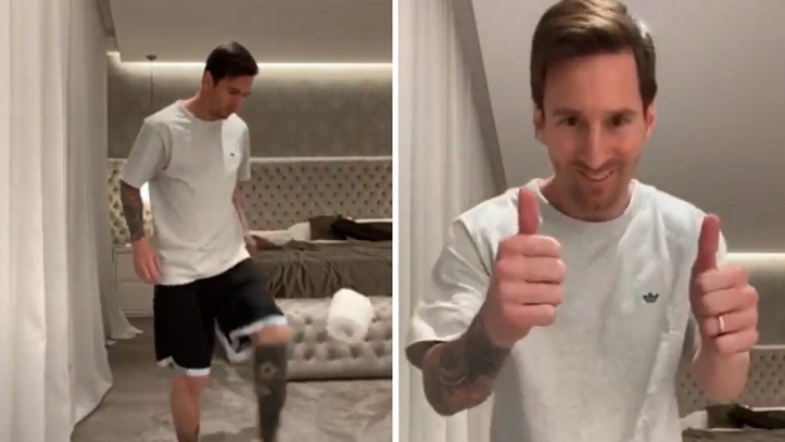 Messi đã tham gia thử thách tâng cuộn giấy vệ sinh 10 lần.