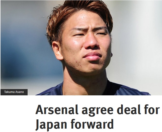 Arsenal có tiền đạo Takuma Asano của Nhật Bản. Ảnh: Internet.