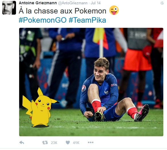 Nhiều cầu thủ rất ghiền trò Pokemon GO, trong đó có Griezmann. Ảnh: Internet.