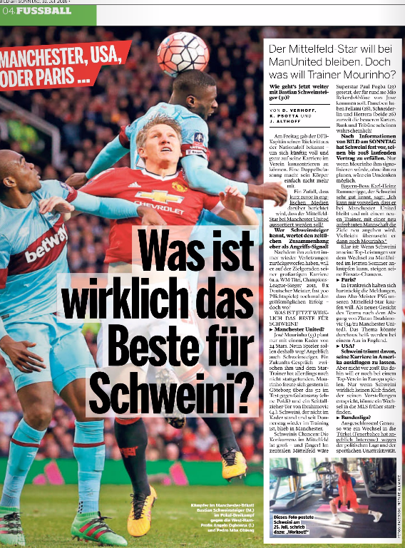 Bastian Schweinsteiger sẽ không rời M.U. Ảnh: Internet.