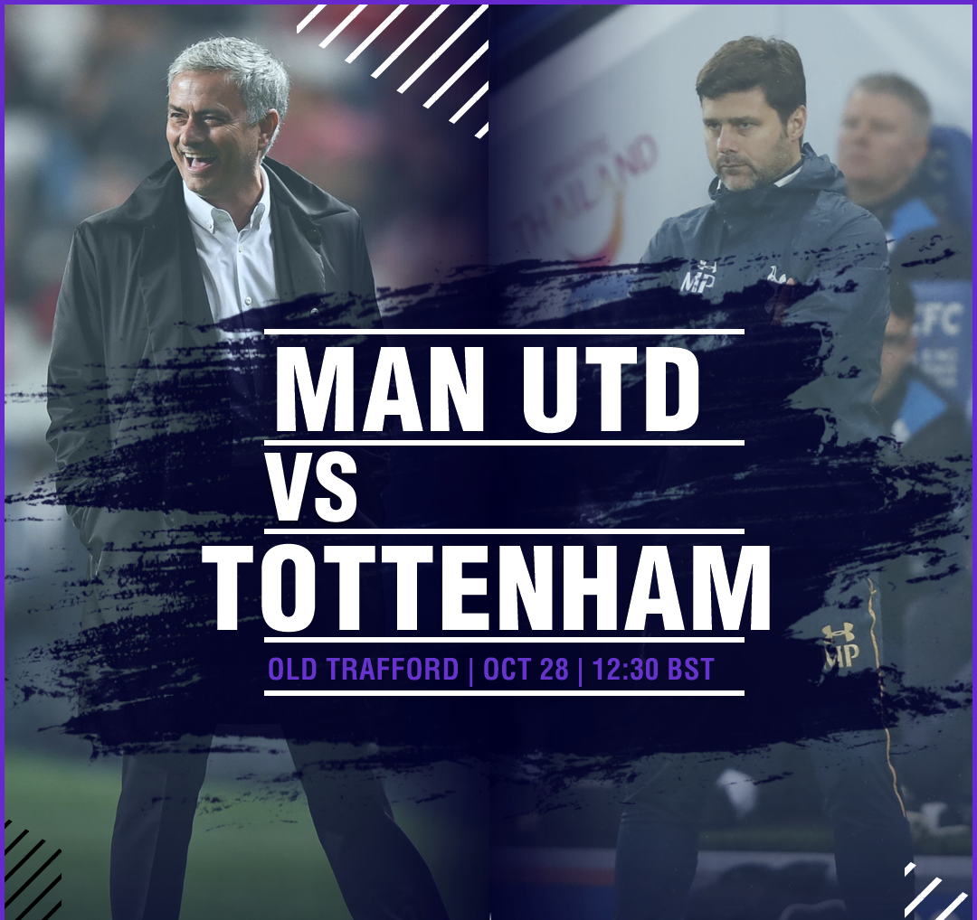 Poster trước trận của hai HLV Jose Mourinho và Pochettino. Manchester United và Tottenham Hotspur sẽ là trận đấu đáng chú ý nhất của Ngoại hạng Anh vòng 10 cuối tuần này.