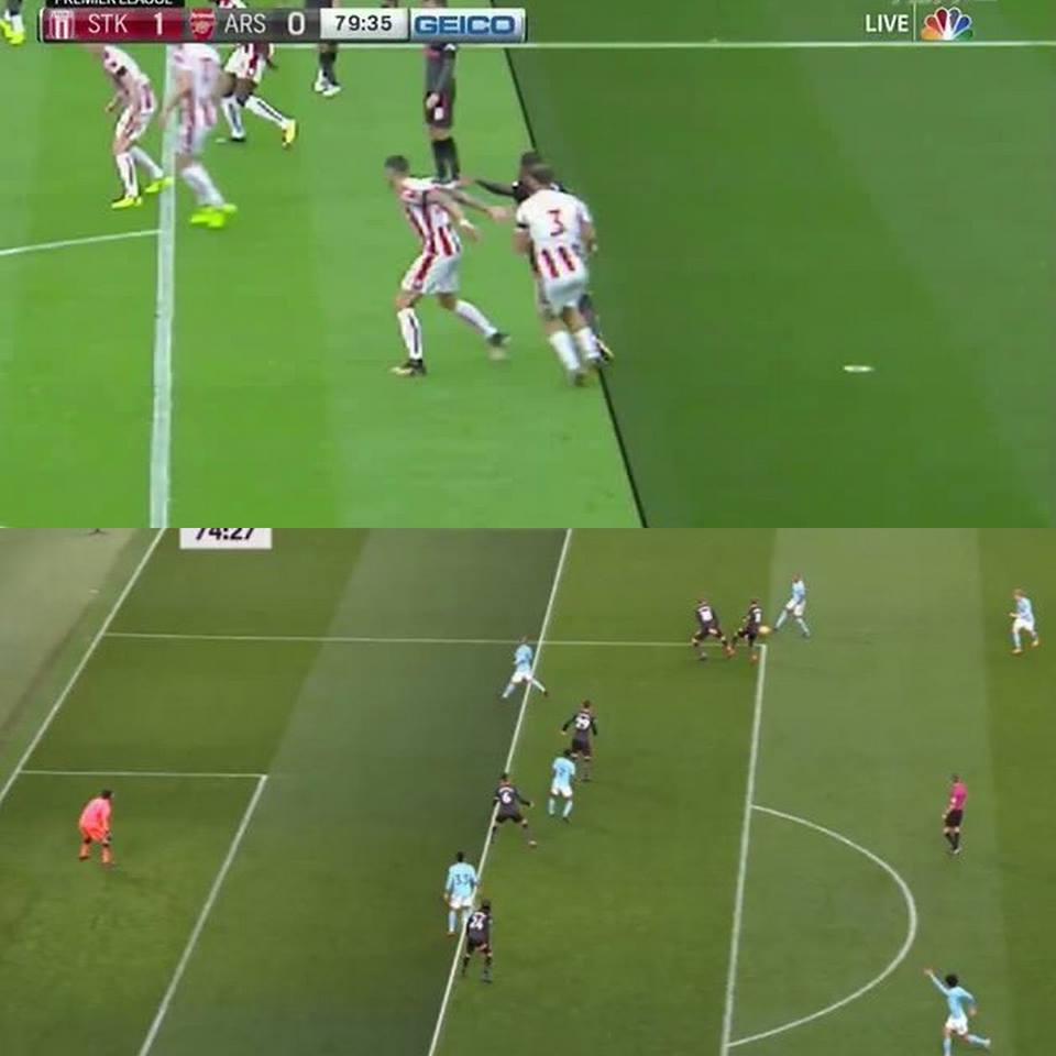 Ở trận gặp Stoke City hồi đầu mùa (thua 0-1) trên sân khách, chính Lacazette đã bị từ chối một bàn thắng trong thế... không việt vị.