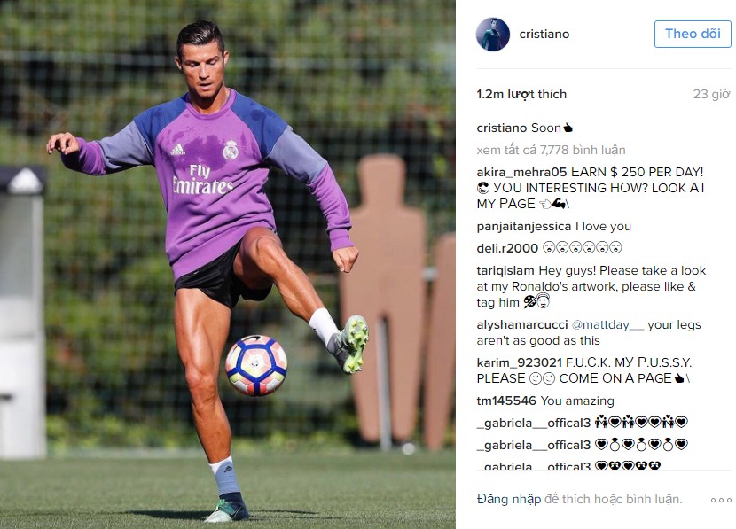 Bức ảnh Ronaldo đăng trên Instagram cá nhân nhận được nhiều phản hồi tích cực từ NHM. Ảnh: Internet.