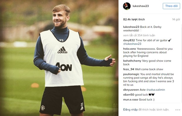 Bức ảnh Shaw đăng trên trang cá nhân về việc sẽ trở lại trong trận derby. Ảnh: Internet.