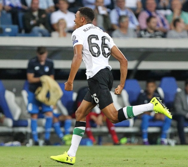 2014 - Sau Steven Gerrard hồi tháng 12 năm 2014, Trent Alexander-Arnold là cầu thủ Liverpool đầu tiên ghi được một bàn thắng từ chấm đá phạt tại đấu trường châu Âu.