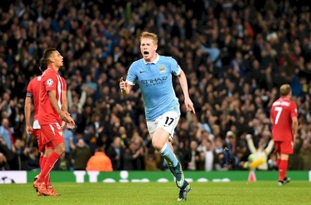 De Bruyne ghi bàn cho Man City trong giây cuối cùng khi chạm trán Sevilla năm 2015.