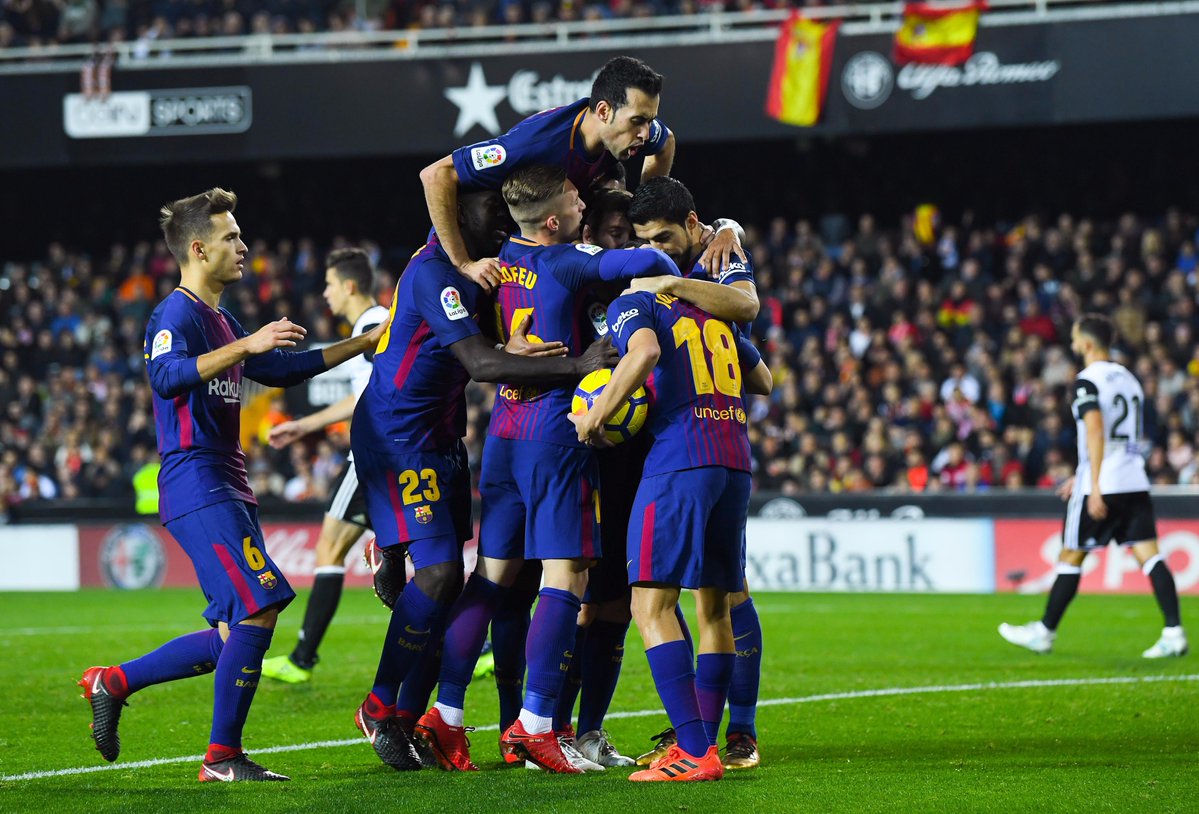 Các cầu thủ Barca phải đợi đến phút 82 mới ghi bàn vào lưới Valencia.