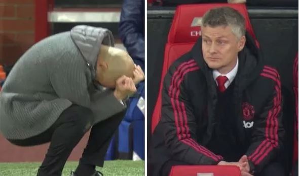 Guardiola vui sướng, còn Solskjaer thì chán nản.