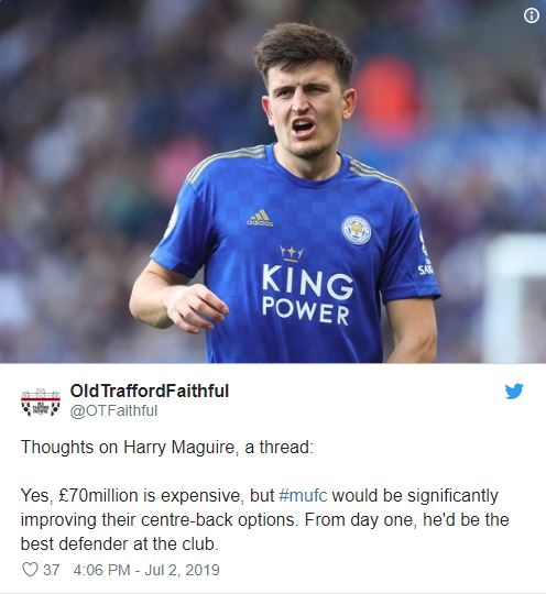‘He’d be the best defender at the club’: Lots of MUFC fans react to £70m bid for Maguire - Bóng Đá