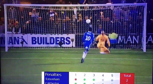 Colchester striker Jevani Brown guilty of 'worst ever' Panenka penalty as Tottenham keeper has time to get up off the floor  - Bóng Đá