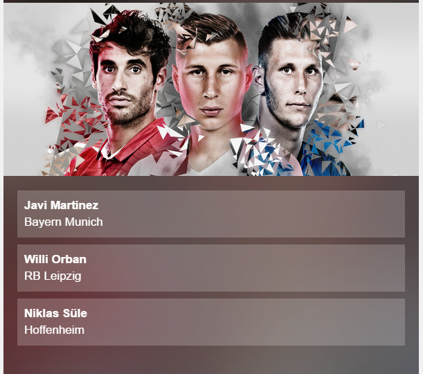 TRUNG VỆ II: Trái ngược với sự vượt trội của Hummels, 3 đề cử cho vị trí đá cặp cùng trung vệ người Đức là một cuộc chiến cân bằng. Cả Martinez, Orban, Suele đều gây ấn tượng ở mùa giải năm nay. Tuy nhiên, với sự trưởng thành mạnh mẽ, tân binh của Bayern mùa sau là Suele đang chiếm ưu thế.