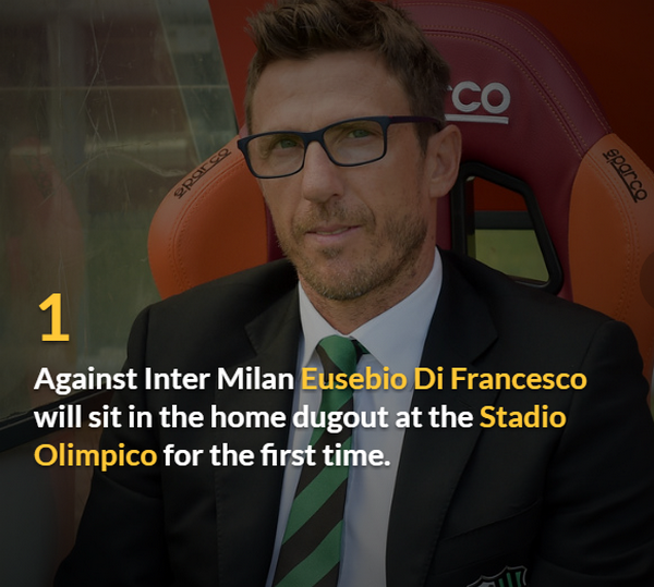 HLV Eusebio Di Francesco sẽ có lần đầu tiên dẫn dắt Roma trước khán giả nhà tại Olimpico.