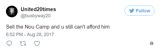 "Bán cả Nou Camp, Barcelona cũng không đủ khả năng mua cậu ấy". Tuyên bố hùng hồn của 1 CĐV Man United.