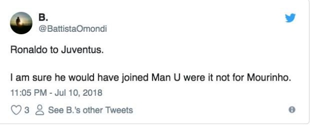 Ronaldo đến Juve. Tôi chắc chắn rằng anh ấy sẽ đến Man U nếu Jose không ở đây.