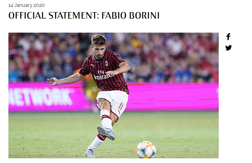 OFFICIAL STATEMENT: FABIO BORINI - Bóng Đá