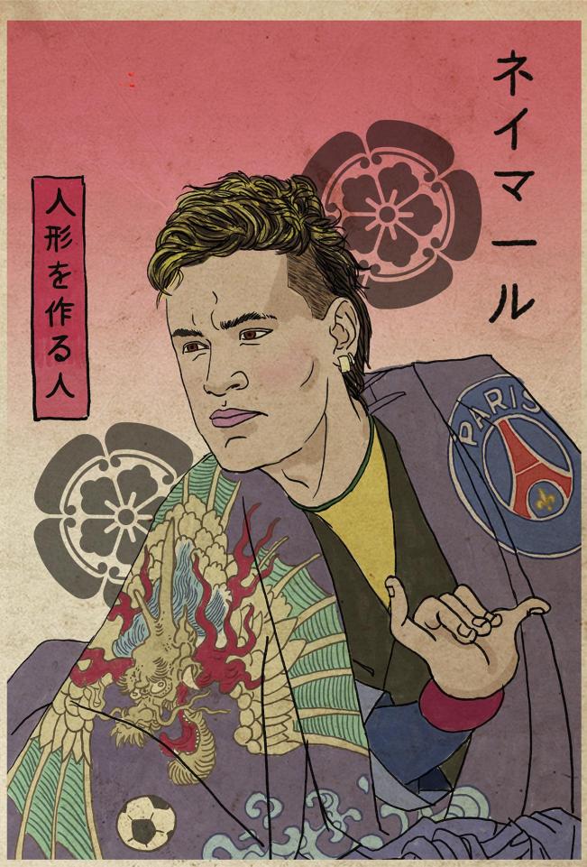 Nhưng trong phiên bản tranh của Nhật thế kỷ 19 thì siêu sao người Brazil lại rất thư sinh và lãng tử.