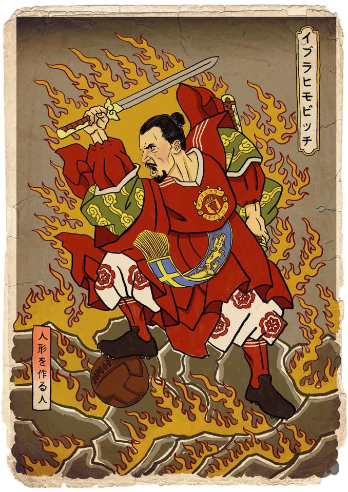 Và phiên bản tranh mộc bản của anh chẳng kém phần oai hùng.