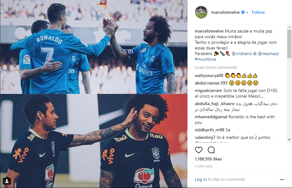 Marcelo chèo kéo Neymar về Real trên mạng xã hội? - Bóng Đá