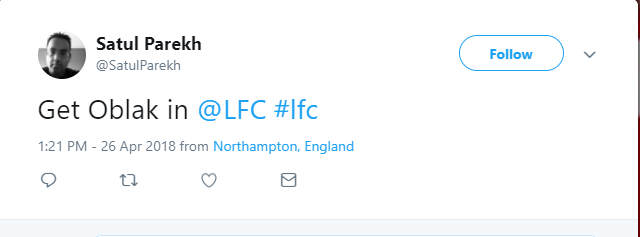 "Mang Oblak về thôi nào Liverpool."