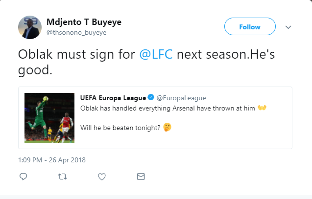 "Oblak phải được ký kết với Liverpool vào mùa sau. Anh ấy quá tuyệt vời."