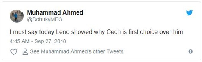 Đây, phản ứng không tưởng của CĐV Arsenal khi thấy Leno bắt thay Cech - Bóng Đá