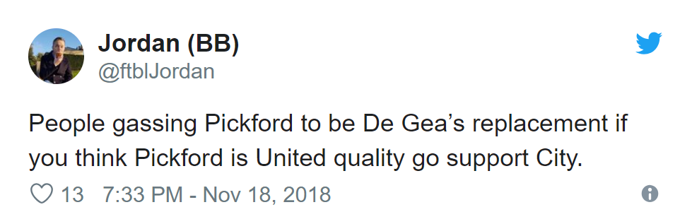 Nếu cho rằng Pickford có thể thay thế De Gea, chẳng thà quay sang cổ vũ cho City đi thì hơn.