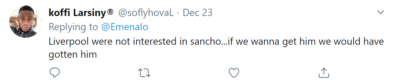 Liverpool không hứng thú với Sancho, nếu chúng ta muốn có cậu ấy, chúng ta có thể được như ý.