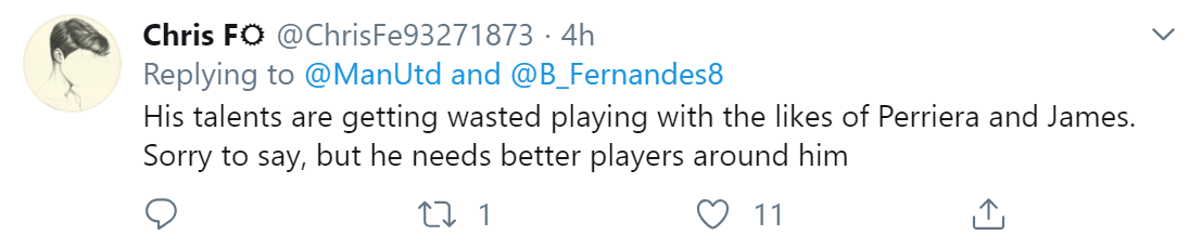 Tài năng của cậu ấy đang bị phí hoài khi đá cùng với những cái tên như Pereira hay James. Xin lỗi nhưng tôi phải nói rằng cậu ấy cần những vệ tinh tốt hơn ở xung quanh.