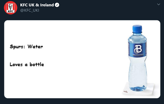 Spurs: Nước - Yêu cái chai - nhắc đến sự kiện Tim Krul dán 'bí kíp' bắt penalty vào chai nước, qua đó trở thành hung thần trong loạt sút luân lưu khiến Spurs bị Norwich loại khỏi FA Cup tuần trước.