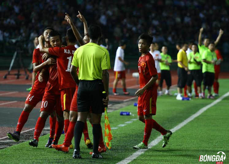 Đánh bại U16 Campuchia 1-0, U16 Việt Nam tái ngộ U16 Australia ở trận chung kết. Ảnh: Quang Thịnh.