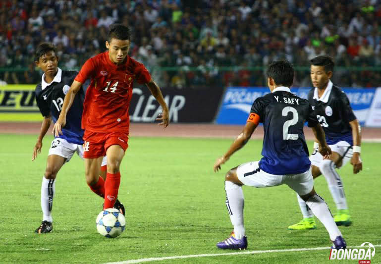 U16 Việt Nam chính thức có mặt ở trận chung kết gặp U16 Australia khi vượt qua U16 Campuchia ở trận bán kết. Ảnh: Quang Thịnh.