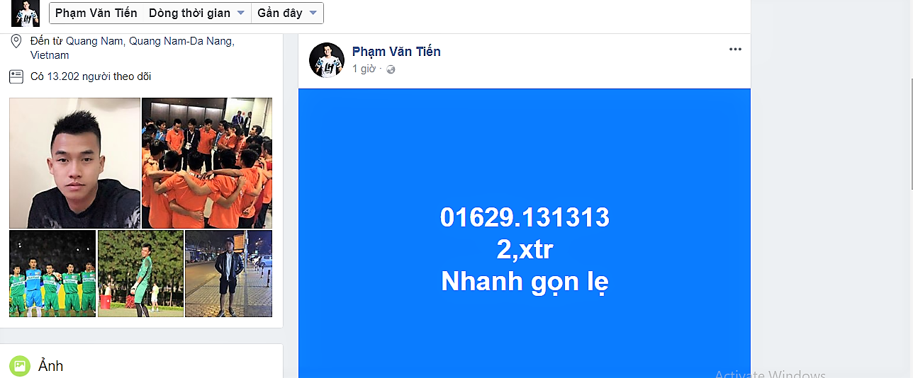 Không kinh doanh mặt hàng làm đẹp hay món ăn như hai đồng đội Hồng Duy và Thái Học, thủ môn Phạm Văn Tiến chọn lựa việc bán sim số đẹp cho mọi người. Có lẽ với sự phát triển đa dạng của thị trường mạng, ngoài chuyện đá bóng kiếm tiền các cầu thủ cũng đang tập kinh doanh Online để kiếm thêm thu nhập cũng là chuyện dễ hiểu.