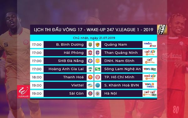 Lịch thi đấu vòng 17 V-League 2019.