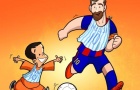 Biếm họa Messi diện đồng phục nylon như cậu bé