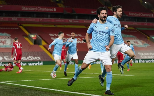 Man City giành chiến thắng tại Anfield vào năm 2021 - chiến thắng trên sân khách duy nhất của họ gặp Liverpool trong 23 lần làm khách trước đó.