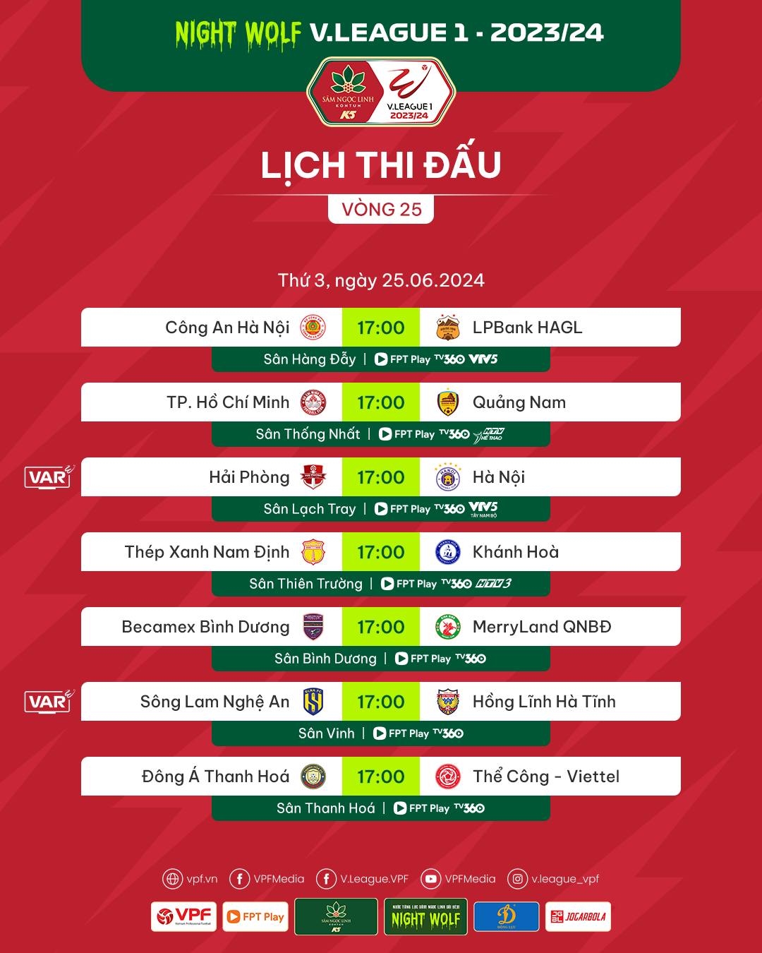 Lịch thi đấu vòng 25 V-League 2023/24. Ảnh: V-League.