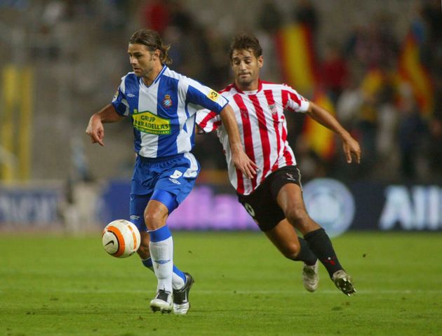 Pochettino (bên trái), từng chơi cho Espanyol thời còn là cầu thủ.