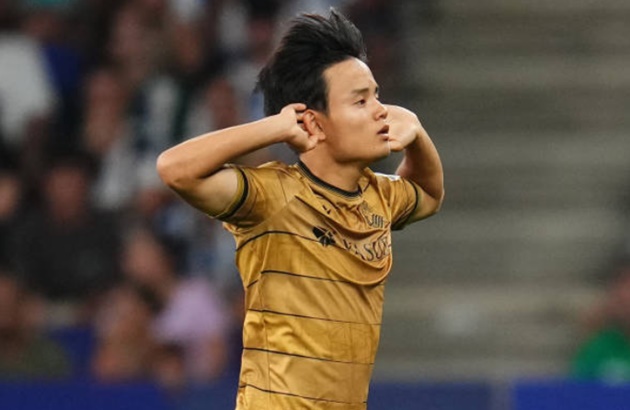 Kubo ăn mừng sau khi ghi bàn vào lưới Espanyol.
