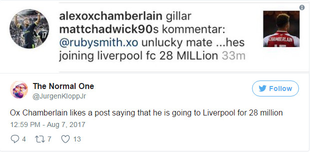 Một cú click chuột, Chamberlain thông báo sẽ tới Liverpool? - Bóng Đá