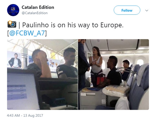 Fan Barcelona khóc thét vì Paulinho đã lên máy bay - Bóng Đá