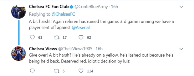 CĐV Chelsea tranh cãi nảy lửa vì chiếc thẻ đỏ của David Luiz - Bóng Đá