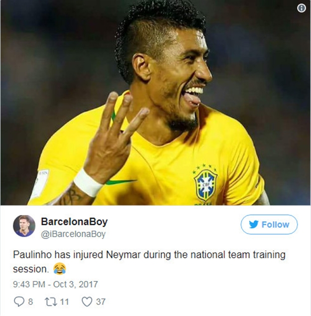 Fan Barcelona ủng hộ Paulinho triệt hạ Neymar - Bóng Đá