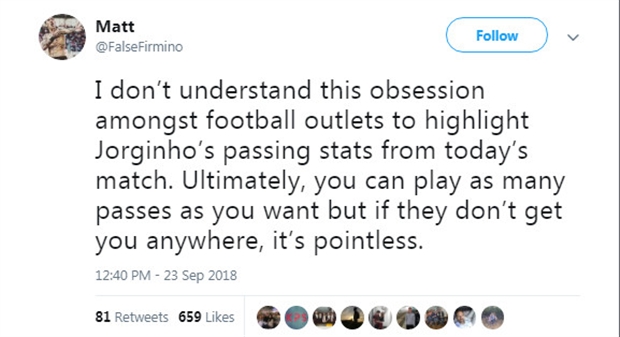 'Kỉ lục chuyền bóng của Jorginho là thứ vớ vẩn' - Bóng Đá
