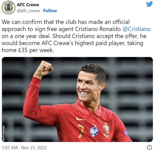 CLB Anh đề nghị Ronaldo mức lương 35 bảng mỗi tuần - Bóng Đá