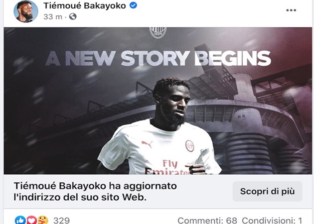 Tiemoue Bakayoko đổi ảnh bìa facebook khiến AC Milan phát cuồng - Bóng Đá