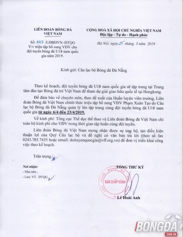HLV Hoàng Anh Tuấn gọi Xuân Tạo bổ sung cho U18 Việt Nam - Bóng Đá