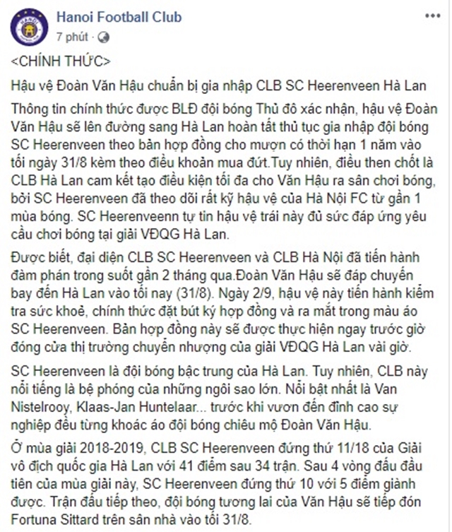 NÓNG: Không sang Thái Lan, Đoàn Văn Hậu gia nhập CLB SC Heerenveen (Hà Lan) - Bóng Đá