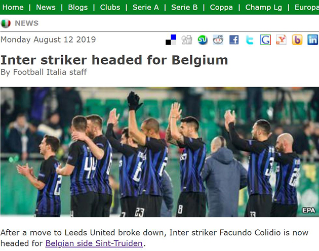 Inter striker headed for Belgium (Sint Truident của Phượng) - Bóng Đá