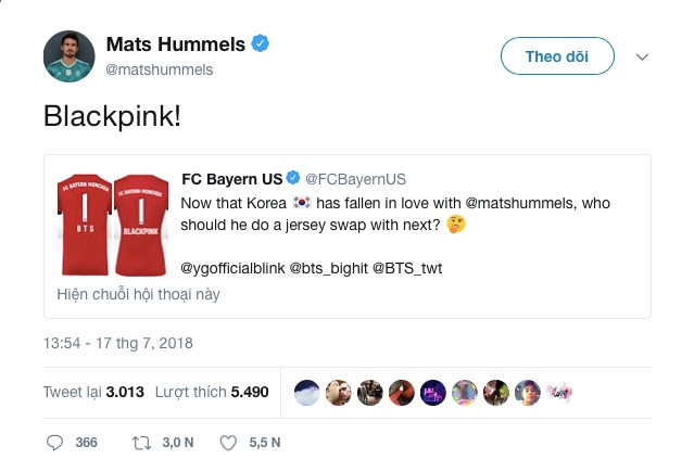 Mats Hummel muốn đổi áo với Black Pink - Bóng Đá